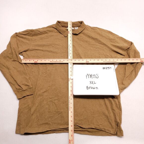 Linea Uomo Casual Collared Long Sleeve Polo Shirt Adult Mens Size 2XL Brown - Picture 7 of 9